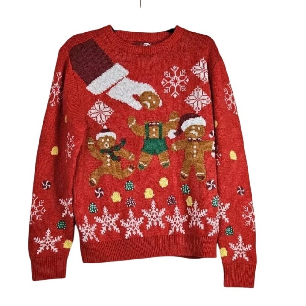 Party Sweater December 25th Red Gingerbread Knit Novelty Ugly Sweater Medium